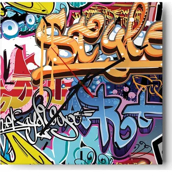 Hodiny Velké nástěnné hodiny 40x40 Graffiti - Skleněné čtvercové tiché hodiny