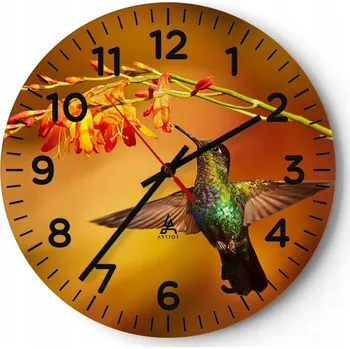 Hodiny Nástěnné hodiny do obývacího pokoje 40x40 Kolibřík Kulatý hodiny na skle Loft Tichý