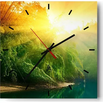 Hodiny Velké nástěnné hodiny na zeď 40x40 Tropické motivy Skleněné hodiny Čtvercové Tiché