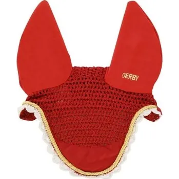 Koňská maska proti hmyzu Čabraka DERBY Cotton red/gold/white PONY