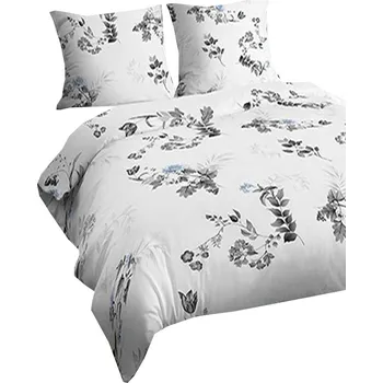 Povlečení Bavlněné povlečení Lux 140x200+70x90cm - Modrý kvítek a šedé listy na bílém