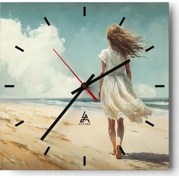 Hodiny Velké nástěnné hodiny na zeď 40x40 Dívka Skleněné hodiny Tiché