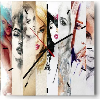 Hodiny Velké nástěnné hodiny na zeď 40x40 Žena Skleněné hodiny Čtvercové Tiché