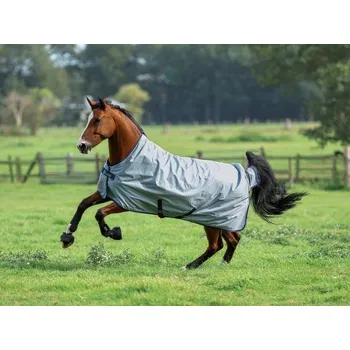 Vybavení pro koně Výběhová deka BUCAS Power Turnout Extra High Neck 300g silver 155cm