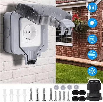 Elektrická zásuvka IP66 VENKOVNÍ ELEKTRICKÁ ZÁSUVKA ZAHRADNÍ VODOTĚSNÁ S KOLÍKEM 230V