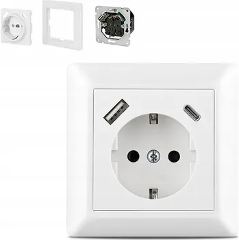 Elektrická zásuvka Jednoduchá Zásuvka Elektrická Zásuvka Pod Omítku s Uzemněním + Nabíječka