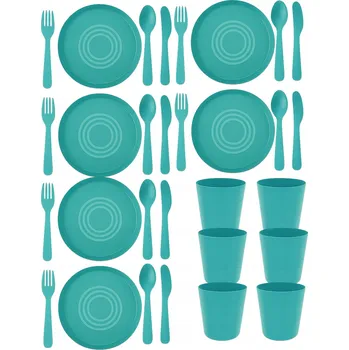 Talíř PIKNIKOVÝ SET turistický TALÍŘ KUBEK PŘÍBOR 6 osob opakovaně použitelný 31el.