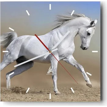 Hodiny Velké nástěnné hodiny na zeď 40x40 Kůň Skleněné hodiny Čtvercové Tiché