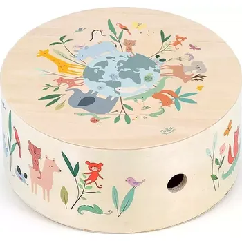 Dřevěná hračka Vilac Dřevěný cajón bubínek Zvířata světa Sarah Betz