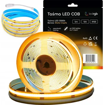 LED osvětlení LED pásek COB, teplá bílá, 12V, 5m, souvislý