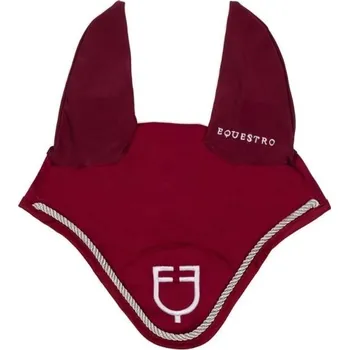 Koňská maska proti hmyzu Čabraka EQUESTRO Cotton Logo burgundy PONY/COB