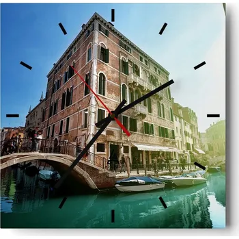 Hodiny Velké nástěnné hodiny na zeď 40x40 Město Skleněné hodiny Čtvercové Tiché