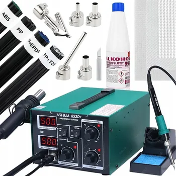Svářečka Sada svářečky plastů YIHUA 852D+ 660W, svařovací dráty, trysky, horkovzdušná pistole, mřížky XL
