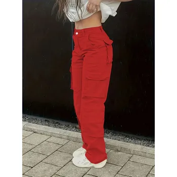 Dámské kalhoty Dámské cargo kalhoty (kapsáče) Barva: Červená, Velikost: L