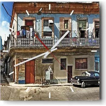 Hodiny Velké nástěnné hodiny na zeď 40x40 Město Skleněné hodiny Čtvercové Tiché