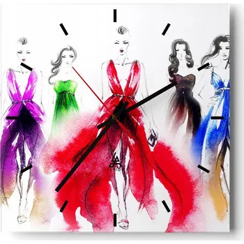 Hodiny Nástěnné hodiny do kuchyně 30x30 Módní přehlídka Stylové hodiny na skle Loft Tiché