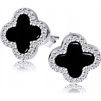 Náušnice Stříbrné Náušnice 925 Jetel Marocký Černý Onyx Puzety jako dárek