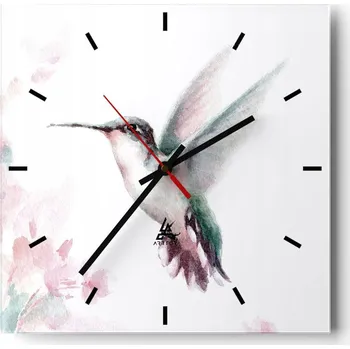 Hodiny Velké nástěnné hodiny na zeď 40x40 Kolibřík Skleněné hodiny Čtvercové Tiché