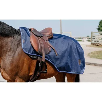 Deka pro koně Nepromokavá bederní deka EQUITHEME Classic 600D s fleecem tmavě modrá 125cm