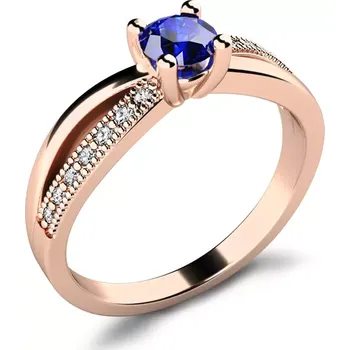 Prsten Dámský prsten růžové zlato 585/1000 přírodní diamant G/SI s modrý safír 10998-CV-SAF velikost 50