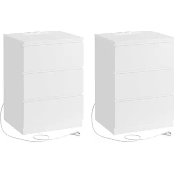 Noční stolek Set 2 nočních stolků Aksla s elektrickými a USB zásuvkami - 59x40x35 cm | bílé
