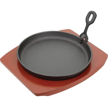 Pánev Olympia servírovací pánev litinová kulatá s dřevěným podstavcem