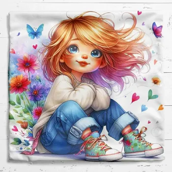Povlak na dekorativní polštářek Dekorační povlak na polštář 39 x 39cm - dívka s květy