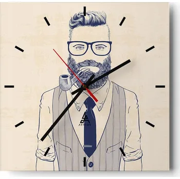 Hodiny Kuchyňské nástěnné hodiny 30x30 Muž Stylové hodiny na skle Loft Tichý