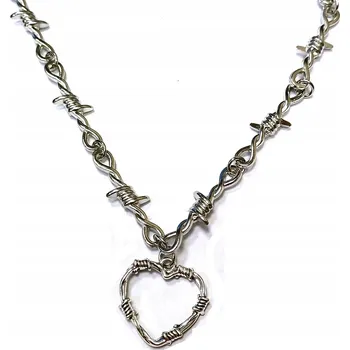 Náhrdelník GOTICKÝ NÁHRDELNÍK PŘÍVĚSEK - OSTNATÝ DRÁT A SRDCE - HIP-HOP