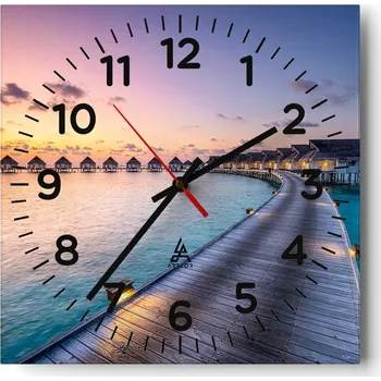 Hodiny Kuchyňské nástěnné hodiny 30x30 Maledivy Skleněné hodiny do obýváku Moderní Tiché