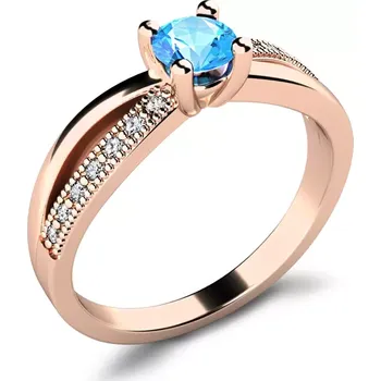 Prsten Dámský prsten růžové zlato 585/1000 přírodní diamant G/SI s topaz 10998-CV-TPZ velikost 53