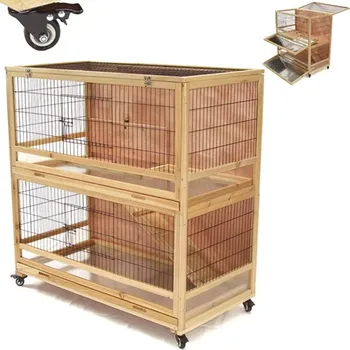 Velká dvoupatrová propojená králíkárna z masivu. Pallma indoor II., 115x60x120cm.
