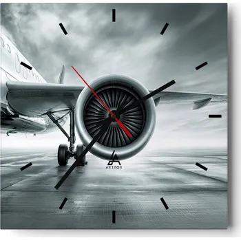 Hodiny Velké nástěnné hodiny na zeď 40x40 Letadlo Skleněné hodiny Čtvercové Tiché