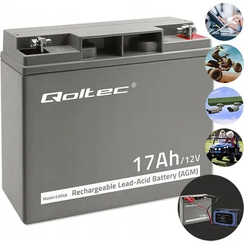 Záložní baterie AKUMULÁTOR AGM VRLA QOLTEC LONGLIFE 12V 17AH BEZÚDRŽBOVÝ PRO ČTYŘKOLKY, SEKAČKY, UPS