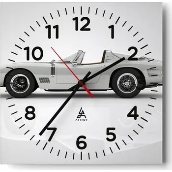 Hodiny Kuchyňské nástěnné hodiny 30x30 Automoto Skleněné hodiny do obýváku Tiché