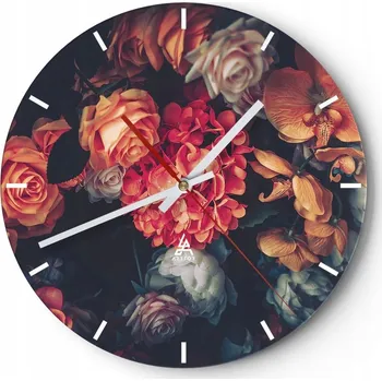 Hodiny Nástěnné hodiny do kuchyně 30x30 Květiny Skleněné hodiny do obýváku Loft Tiché