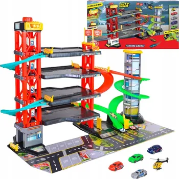 autodráha Parkovací garáž Víceúrovňová spirálová dráha Světlo Zvuk 5 Autíček Dickie