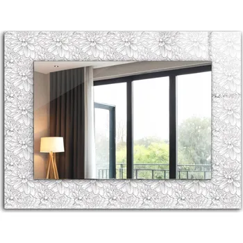 Zrcadlo Zrcadlo s potiskem XXL 80x60 cm - Květinový motiv, monochromatické provedení