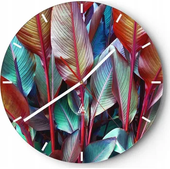 Hodiny Velké nástěnné hodiny na zeď 40x40 Listy Skleněné hodiny Kulatý Tiché