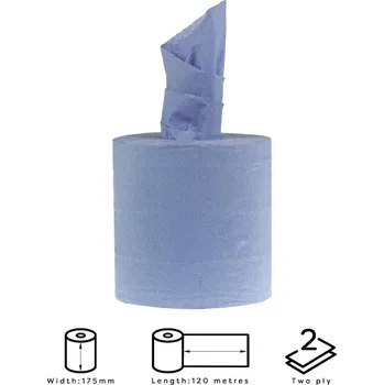 Kuchyňská stěrka Jantex modré papírové utěrky se středovým odvíjením 2vrstvé 120m 6rolí v sadě