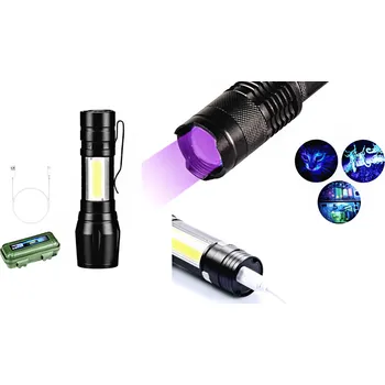 Svítilna QiiM XANES UV, T6 COB, nabíjecí (Svítilna LED UV | Nabíjecí UV svítilna | Svítilna pro kontrolu bankovek a cenin | Detekce skvrn od moči domácích mazlíčků)