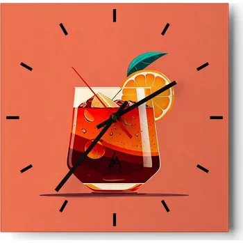 Hodiny Nástěnné hodiny do kuchyně 30x30 Koktejl Stylové hodiny na skle Loft Tiché