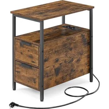 Noční stolek Noční / Boční stolek Stranda s elektrickými a USB zásuvkami - 61x60x35 cm | hnědý