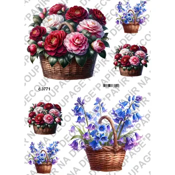 Umělecký papír Rýžový a soft papír na decoupage - Květinový košík - KB03771 Materiál: Soft, Rozměr: A4