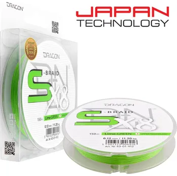 Šňůra DRAGON S-Braid X8 Lime 150m *: Šňůra DRAGON S-Braid X8 150m Lime 0,12mm 11,20kg