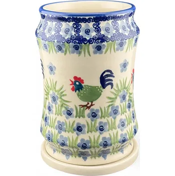 Odkapávač na nádobí Odkapávač na příbory s podšálkem UNIKÁT Kohouti P319 Keramika Bolesławiec