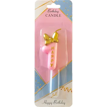 Dortová svíčka Svíčka Růžová Číslo 1 Číslice Elegantní Korunka Narozeninová Svíčka Růžová Happy