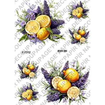 Umělecký papír Rýžový a soft papír na decoupage - Levandule a citron - KB01312 Materiál: Soft, Rozměr: A4
