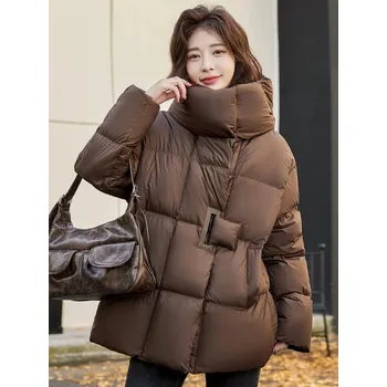 Dámská parka Dámská péřová bunda – teplá, volný střih Barva: Hnědá, Velikost: S