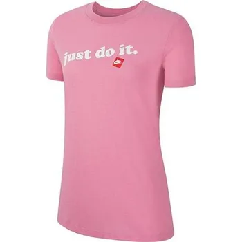 Dámské tričko Dámské tričko Nike Sportswear Just Do It Pink - Dámské bavlněné triko Sportswear s krátkým rukávem a nápisem na hrudi od značky Nike, růžové provedení.